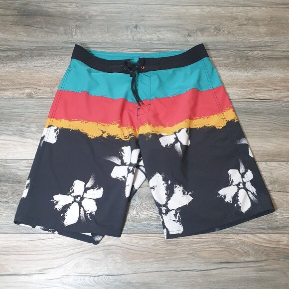 Board Shorts Burnside Men Floral Print Swim Trunks Waist Size 32 Surf Beach Pool - Picture 1 of 7